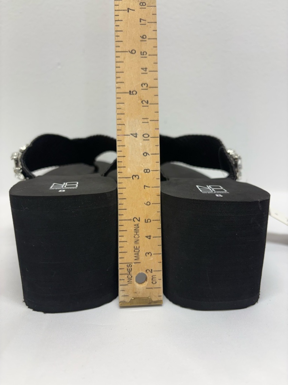 Black Jeweled rhinestone platform Wedge Flip Flop Sandals - Women size 8 thong - Picture 5 of 6